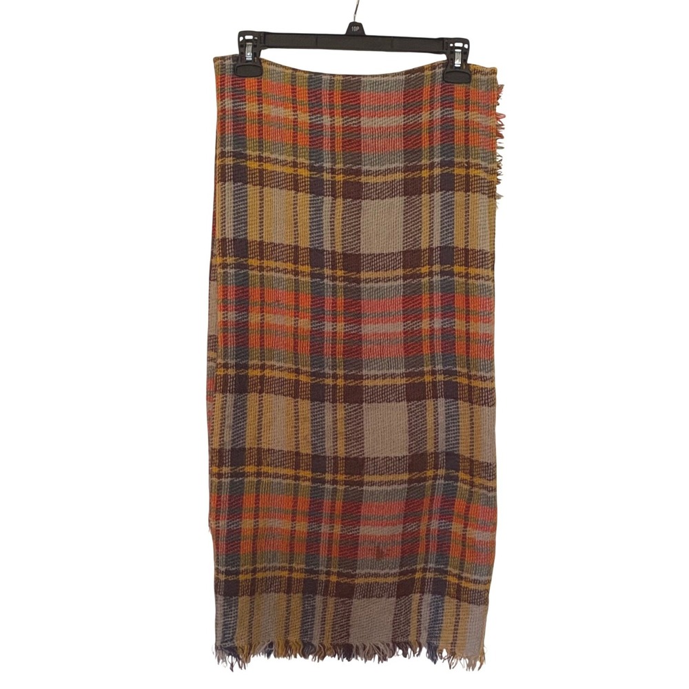 Vtg Funky Monkey Tartan Plaid Blanket Scarf Fall Dark Academia Prep Tweed Core